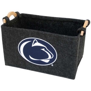 pet toy basket with Penn State Athletic Logo and wood handles